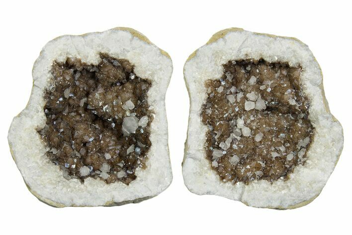 Keokuk Geode with Iridescent Calcite Crystals (Pair) - Missouri #349531